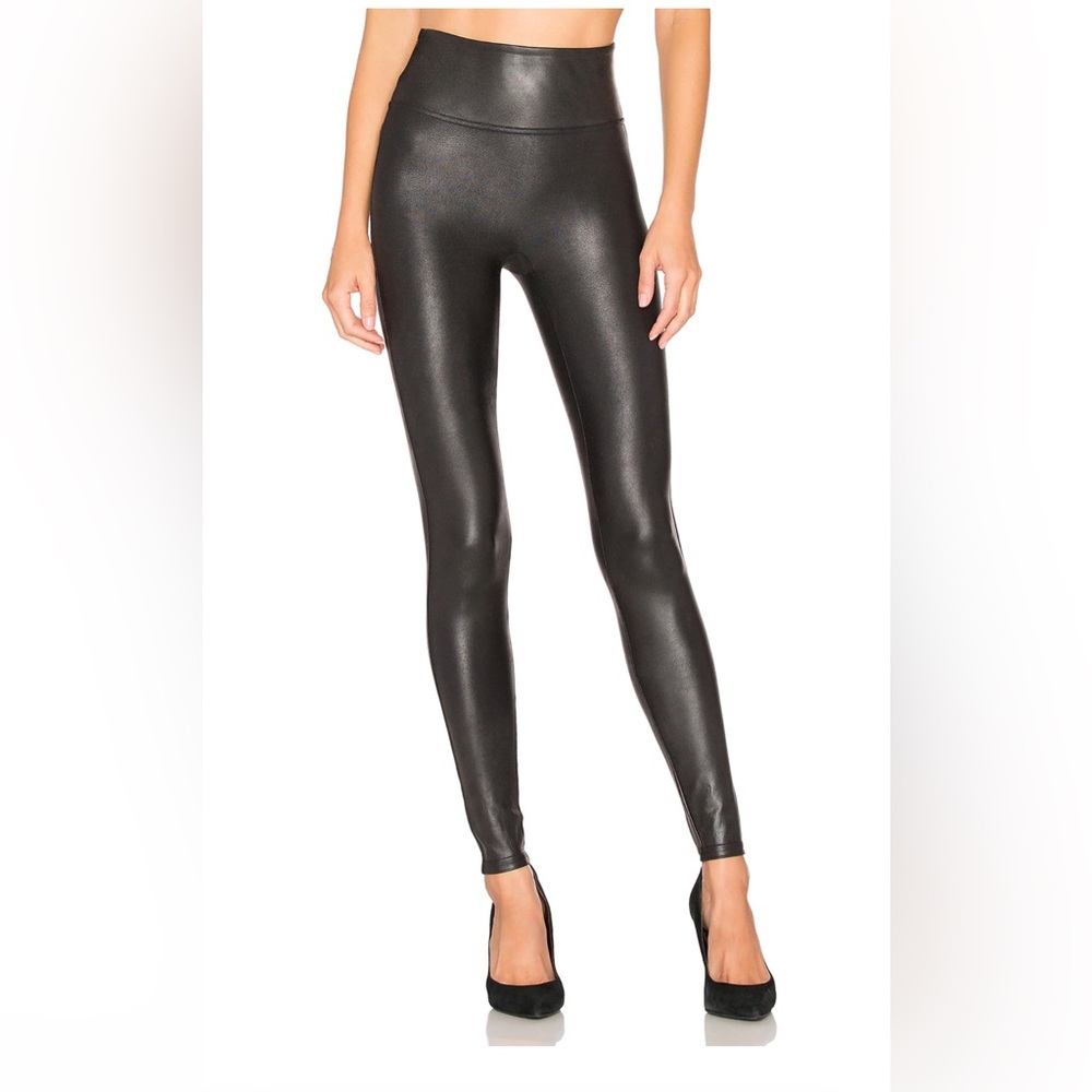 Spanx Faux Leather Leggings Black Shiny Size Small S